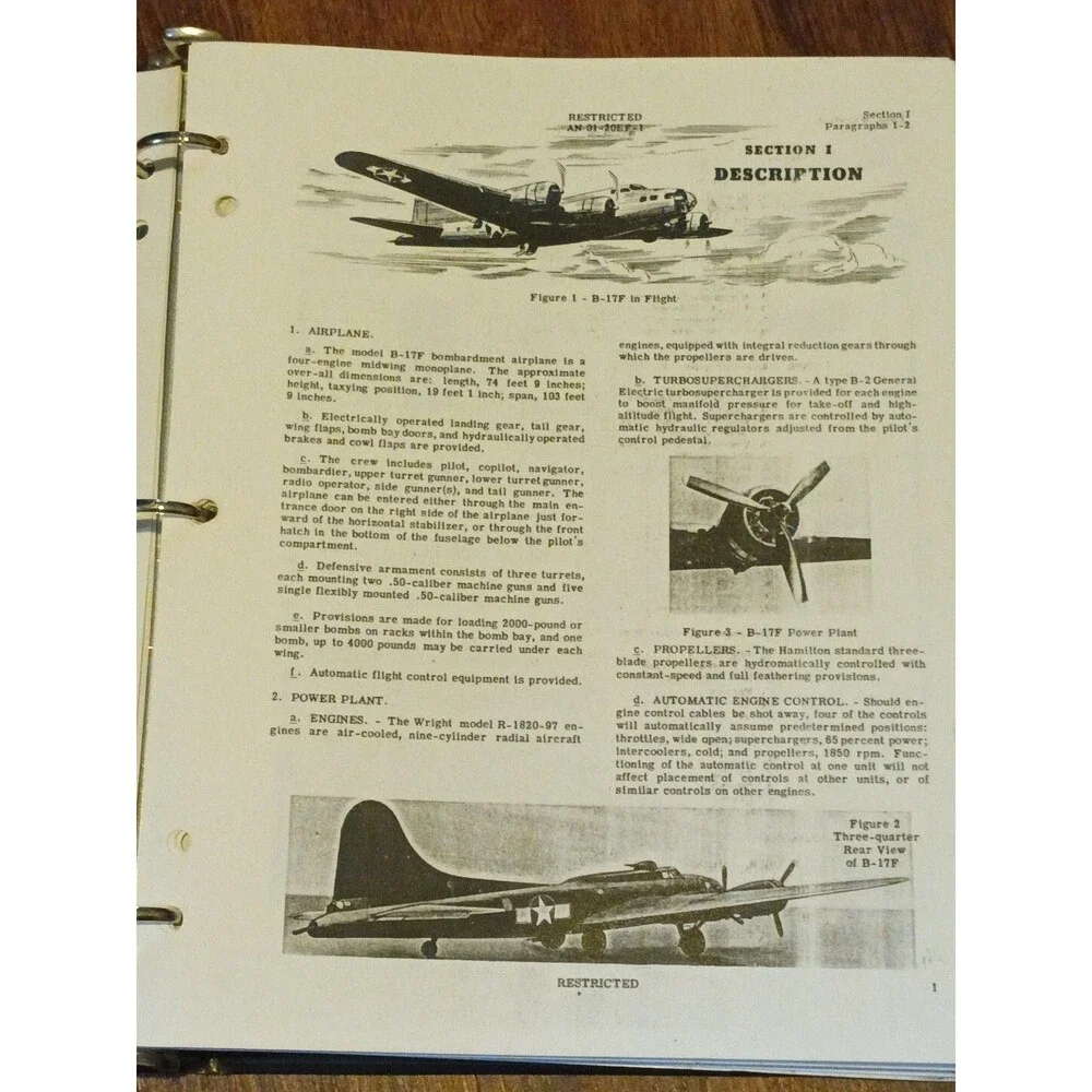 Pilot’s Flight Operating Instructions Manual For B-17 F Airplane 1943 (Reprint)